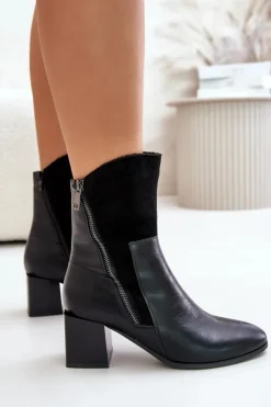Clearance Ocieplane Botki Damskie Na Obcasie Słupku Czarne Relabina Damskie Botki Ocieplane|Czarne Botki