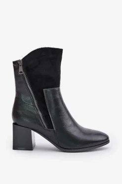 Clearance Ocieplane Botki Damskie Na Obcasie Słupku Czarne Relabina Damskie Botki Ocieplane|Czarne Botki