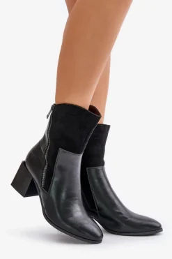 Clearance Ocieplane Botki Damskie Na Obcasie Słupku Czarne Relabina Damskie Botki Ocieplane|Czarne Botki