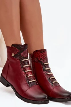 Botki Ocieplane|Czarne Botki>Boto Ocieplane Botki Damskie Na Płaskim Obcasie Zwierzęcy Wzór Bordowe Labise
