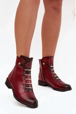 Botki Ocieplane|Czarne Botki>Boto Ocieplane Botki Damskie Na Płaskim Obcasie Zwierzęcy Wzór Bordowe Labise