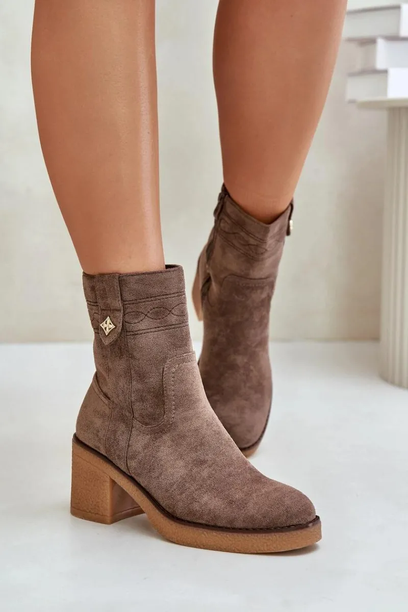 Botki Ocieplane|Botki Na Obcasie>Boto Ocieplane Botki Damskie Na Obcasie Słupku Brązowe Vailia Brązowy