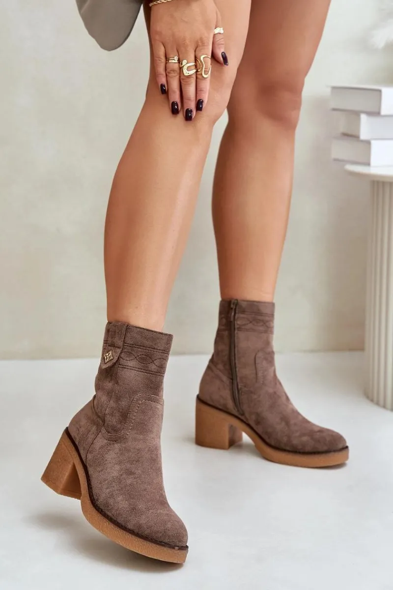 Botki Ocieplane|Botki Na Obcasie>Boto Ocieplane Botki Damskie Na Obcasie Słupku Brązowe Vailia Brązowy