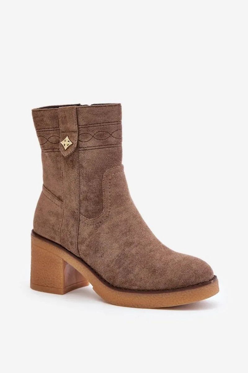 Botki Ocieplane|Botki Na Obcasie>Boto Ocieplane Botki Damskie Na Obcasie Słupku Brązowe Vailia Brązowy