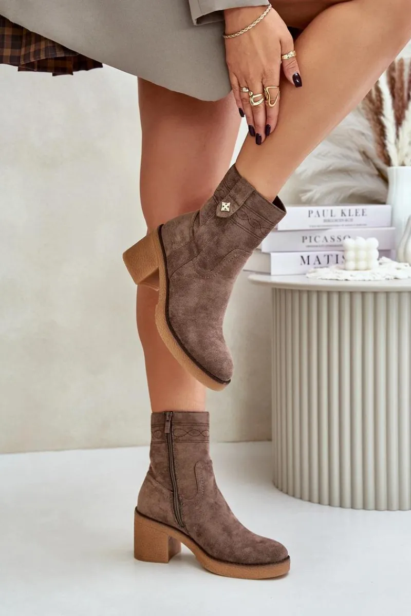 Botki Ocieplane|Botki Na Obcasie>Boto Ocieplane Botki Damskie Na Obcasie Słupku Brązowe Vailia Brązowy