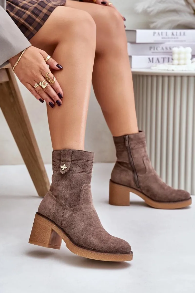 Botki Ocieplane|Botki Na Obcasie>Boto Ocieplane Botki Damskie Na Obcasie Słupku Brązowe Vailia Brązowy