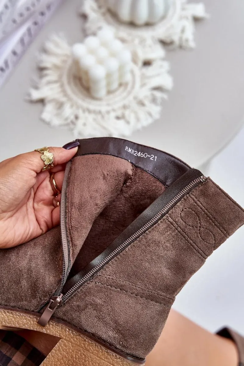 Botki Ocieplane|Botki Na Obcasie>Boto Ocieplane Botki Damskie Na Obcasie Słupku Brązowe Vailia Brązowy