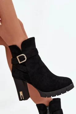 Botki Ocieplane|Botki Na Słupku>Boto Ocieplane Botki Damskie Na Słupku Z Klamrą Czarne Nolivira