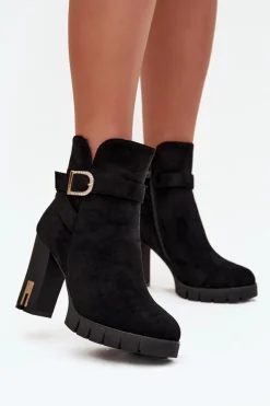 Botki Ocieplane|Botki Na Słupku>Boto Ocieplane Botki Damskie Na Słupku Z Klamrą Czarne Nolivira