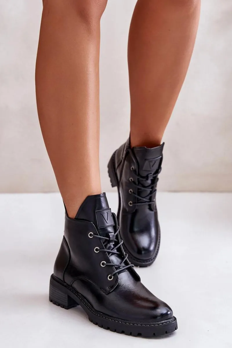 Botki Ocieplane|Botki Sznurowane>Buty damskie Vinceza Ocieplane Botki Damskie Na Niskim Obcasie Vinceza 58136 Czarne