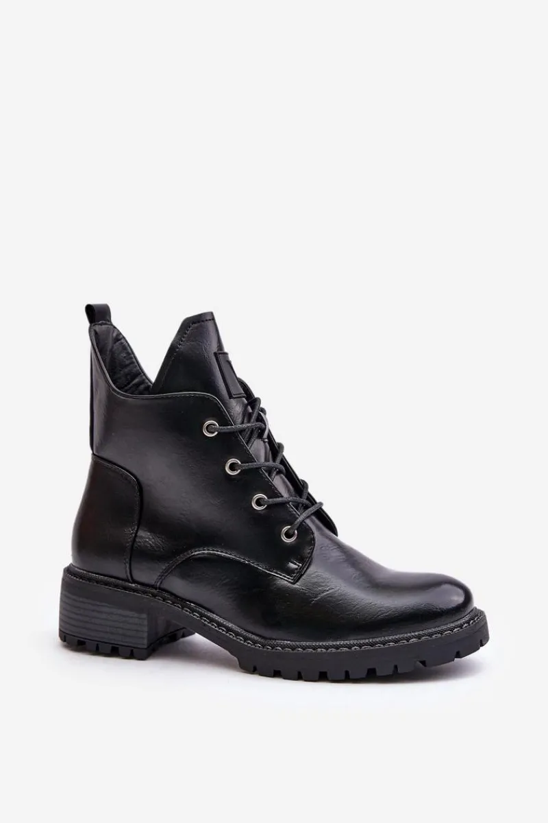 Botki Ocieplane|Botki Sznurowane>Buty damskie Vinceza Ocieplane Botki Damskie Na Niskim Obcasie Vinceza 58136 Czarne