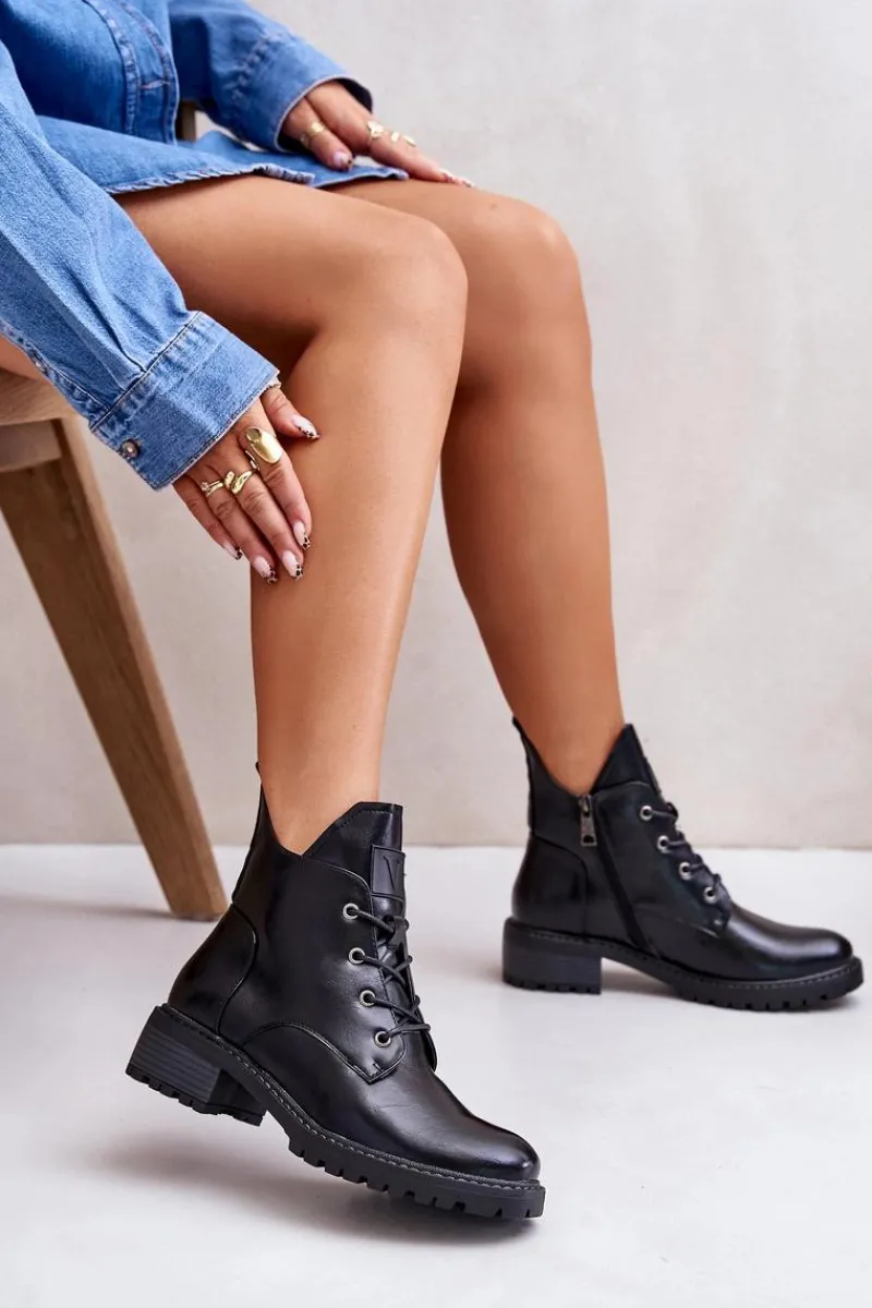 Botki Ocieplane|Botki Sznurowane>Buty damskie Vinceza Ocieplane Botki Damskie Na Niskim Obcasie Vinceza 58136 Czarne