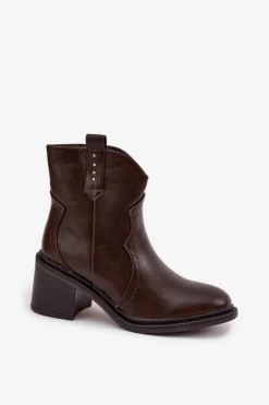 Best Boto Ocieplane Botki Damskie Na Obcasie Czekoladowe Brilynn Brązowy