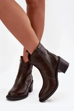 Best Boto Ocieplane Botki Damskie Na Obcasie Czekoladowe Brilynn Brązowy