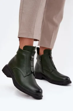 Botki Ocieplane|Czarne Botki>Boto Ocieplane Botki Damskie Na Zamek Z Ozdobnym Detalem Ciemnozielone Roselle Zielony