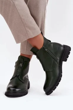 Botki Ocieplane|Czarne Botki>Boto Ocieplane Botki Damskie Na Zamek Z Ozdobnym Detalem Ciemnozielone Roselle Zielony