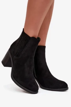 Sale Ocieplane Botki Damskie Na Słupkowym Obcasie Czarne Brevina Damskie Botki Ocieplane|Botki Na Słupku