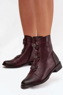 Botki Ocieplane|Czarne Botki>Boto Ocieplane Botki Damskie Na Płaskim Obcasie Z Ozdobnymi Kwiatkami Bordowe Pravienne