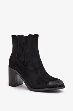 Outlet Boto Ocieplane Botki Damskie Na Słupku Eko Zamszowe Czarne Gudra