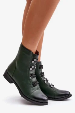 Discount Ocieplane Botki Damskie Na Zamek Zielone Evalith Damskie Botki Zimowe Damskie|Botki Płaskie