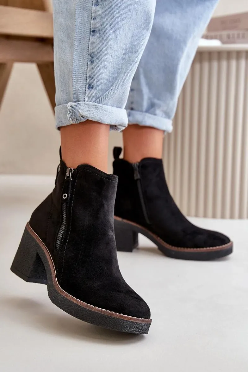 Best Boto Ocieplane Botki Damskie Na Słupku Z Eko Zamszu Czarne Velarilla Czarny