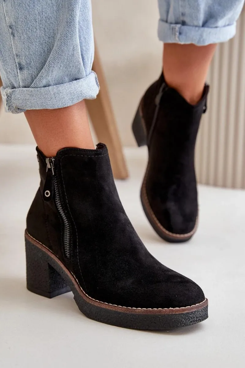 Best Boto Ocieplane Botki Damskie Na Słupku Z Eko Zamszu Czarne Velarilla Czarny