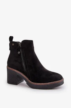 Best Boto Ocieplane Botki Damskie Na Słupku Z Eko Zamszu Czarne Velarilla Czarny