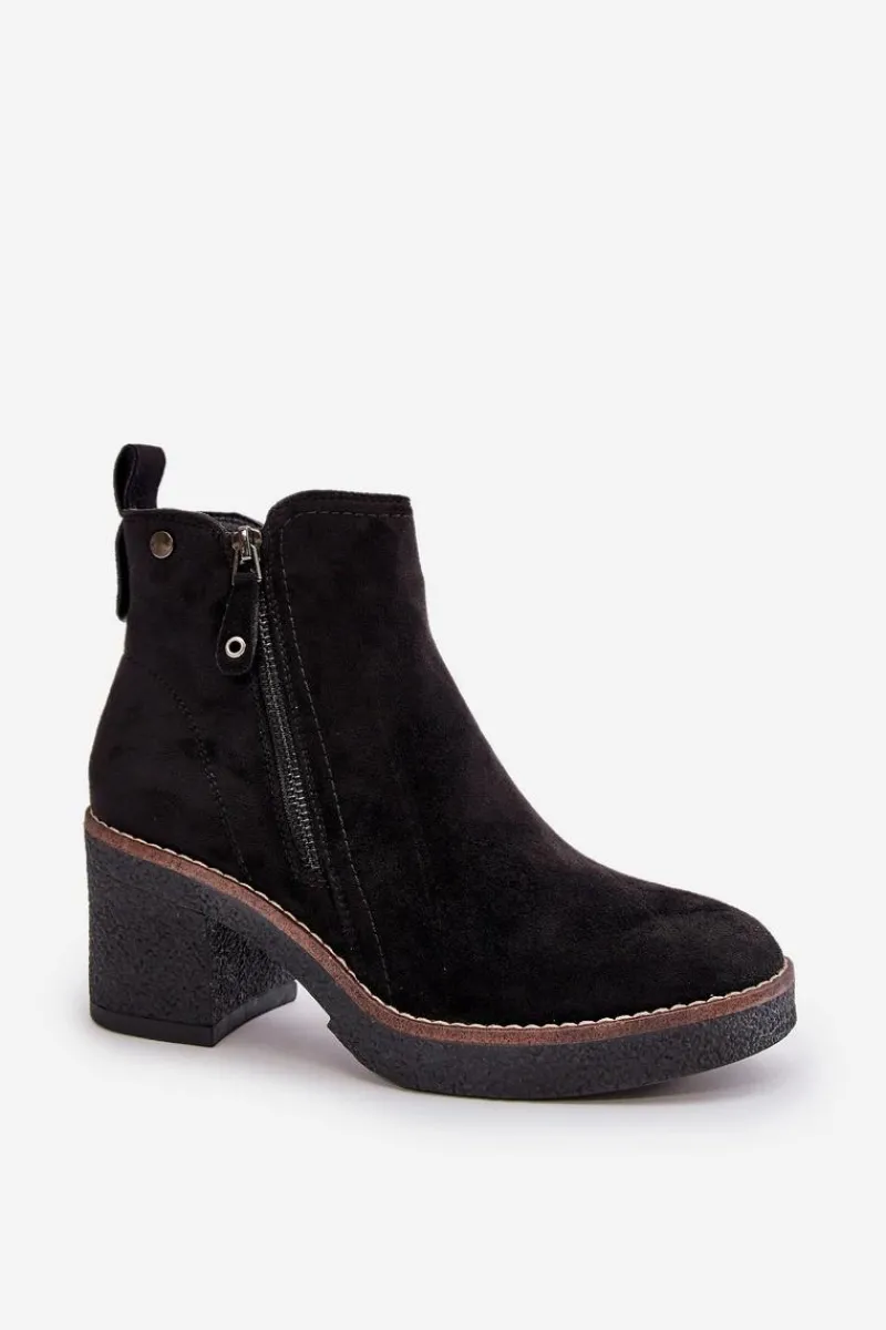 Best Boto Ocieplane Botki Damskie Na Słupku Z Eko Zamszu Czarne Velarilla Czarny