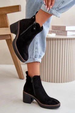 Best Boto Ocieplane Botki Damskie Na Słupku Z Eko Zamszu Czarne Velarilla Czarny