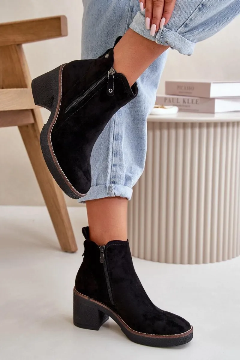 Best Boto Ocieplane Botki Damskie Na Słupku Z Eko Zamszu Czarne Velarilla Czarny