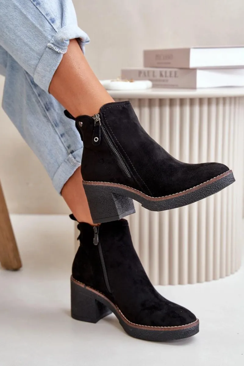 Best Boto Ocieplane Botki Damskie Na Słupku Z Eko Zamszu Czarne Velarilla Czarny