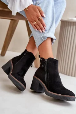 Best Boto Ocieplane Botki Damskie Na Słupku Z Eko Zamszu Czarne Velarilla Czarny