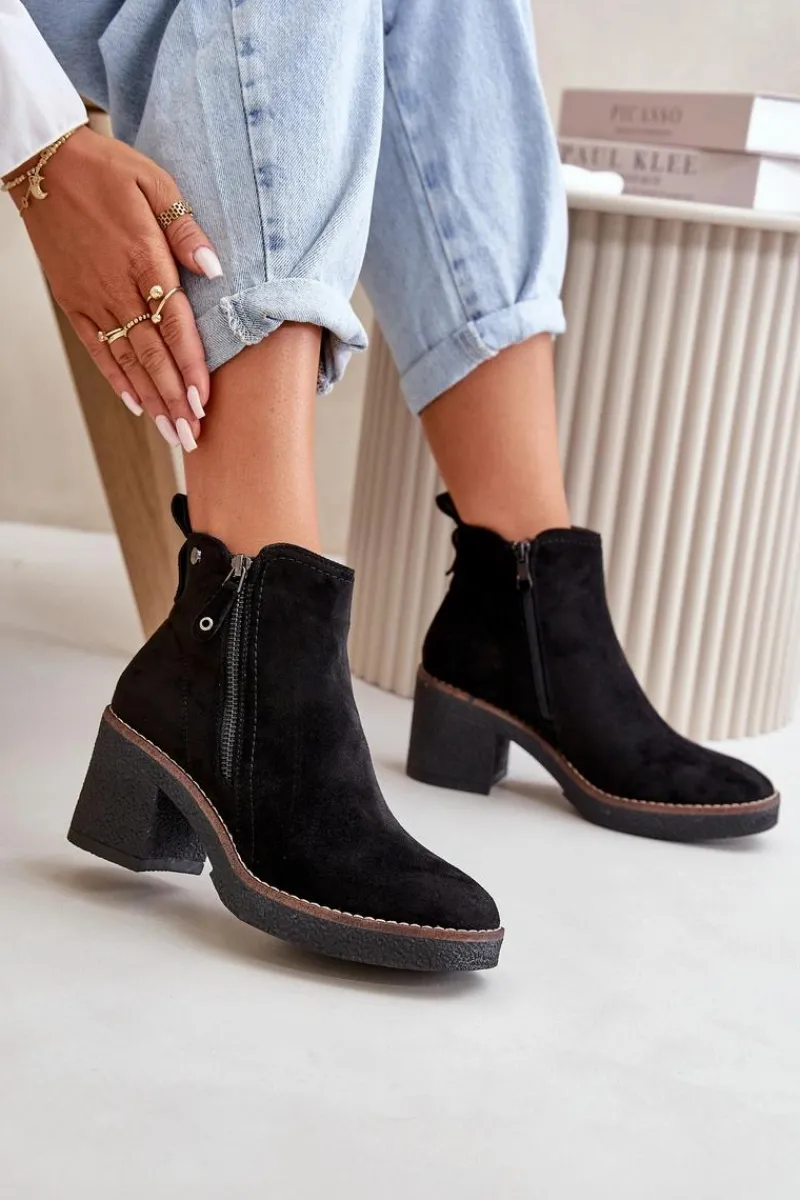 Best Boto Ocieplane Botki Damskie Na Słupku Z Eko Zamszu Czarne Velarilla Czarny