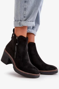 Best Boto Ocieplane Botki Damskie Na Słupku Z Eko Zamszu Czarne Velarilla Czarny