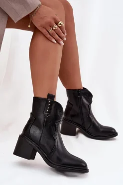 New Ocieplane Botki Damskie Na Obcasie Czarne Brilynn Damskie Botki Zimowe Damskie|Botki Na Obcasie