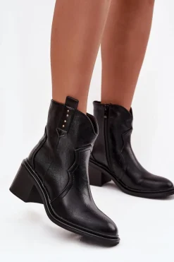 New Ocieplane Botki Damskie Na Obcasie Czarne Brilynn Damskie Botki Zimowe Damskie|Botki Na Obcasie