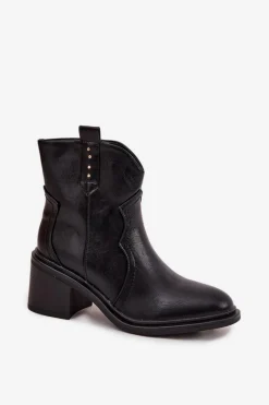 New Ocieplane Botki Damskie Na Obcasie Czarne Brilynn Damskie Botki Zimowe Damskie|Botki Na Obcasie