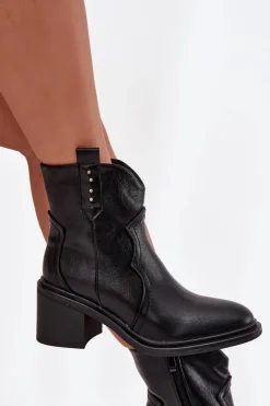 New Ocieplane Botki Damskie Na Obcasie Czarne Brilynn Damskie Botki Zimowe Damskie|Botki Na Obcasie