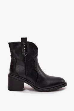 New Ocieplane Botki Damskie Na Obcasie Czarne Brilynn Damskie Botki Zimowe Damskie|Botki Na Obcasie