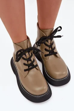 Clearance Boto Ocieplane Botki Damskie Na Platformie Sznurowane Zielone Harmine Zielony