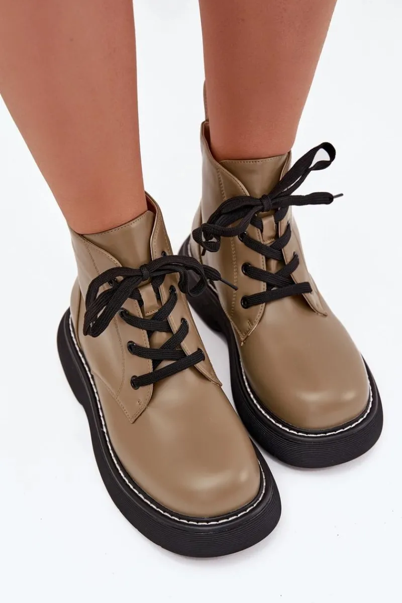 Clearance Boto Ocieplane Botki Damskie Na Platformie Sznurowane Zielone Harmine Zielony