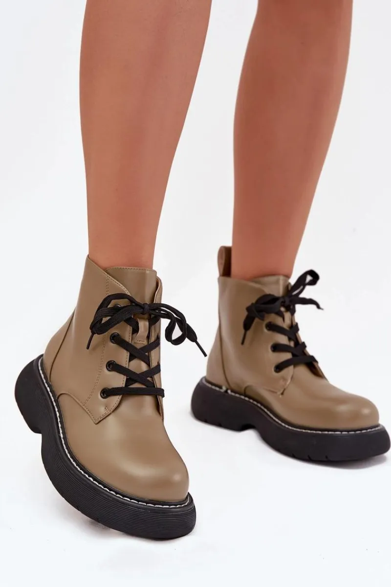 Clearance Boto Ocieplane Botki Damskie Na Platformie Sznurowane Zielone Harmine Zielony