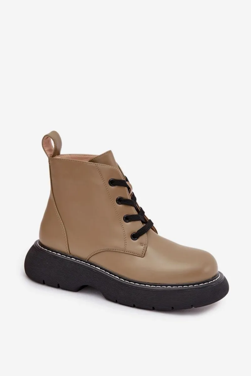 Clearance Boto Ocieplane Botki Damskie Na Platformie Sznurowane Zielone Harmine Zielony