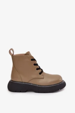 Clearance Boto Ocieplane Botki Damskie Na Platformie Sznurowane Zielone Harmine Zielony