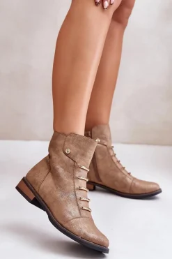 Botki Ocieplane|Czarne Botki>Boto Ocieplane Botki Damskie Na Płaskim Obcasie Złote Labise Złoty