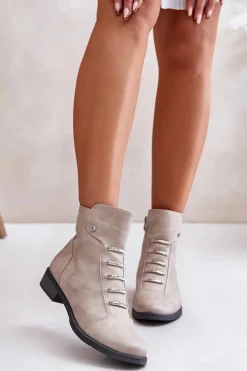 Czarne Botki|Botki Zimowe Damskie>Boto Ocieplane Botki Damskie Na Płaskim Obcasie Beżowe Labise