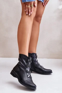 Botki Ocieplane|Botki Zimowe Damskie>Boto Ocieplane Botki Damskie Na Zamek Czarne Evalith Czarny