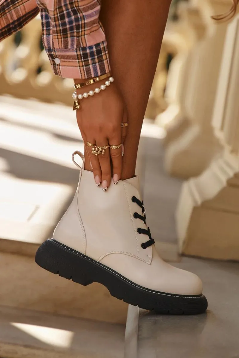 Online Ocieplane Botki Damskie Na Platformie Sznurowane Jasnobeżowe Harmine Damskie Botki Ocieplane|Botki Sznurowane