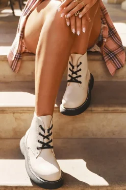 Online Ocieplane Botki Damskie Na Platformie Sznurowane Jasnobeżowe Harmine Damskie Botki Ocieplane|Botki Sznurowane