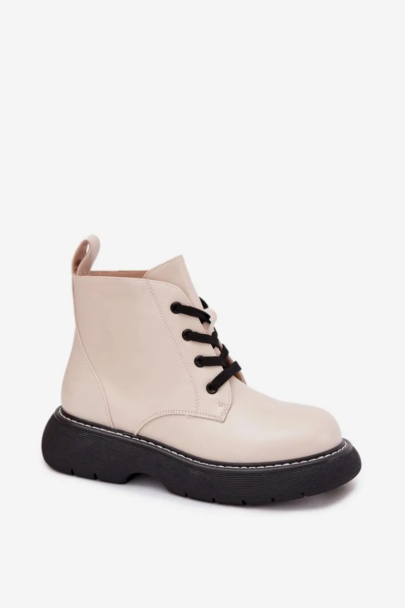 Online Ocieplane Botki Damskie Na Platformie Sznurowane Jasnobeżowe Harmine Damskie Botki Ocieplane|Botki Sznurowane